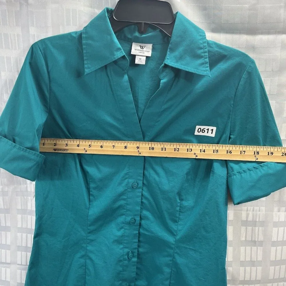 Worthington Shirt Womens Color Green Size MButton Up ShortSleeve Collared Casual - Picture 4 of 16